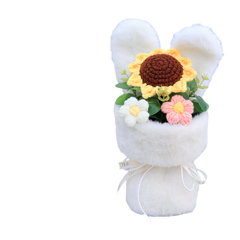 Cute Rabbit Ears Small Bouquet Gift Box Mother's Day Birthday Gift Sunflower Woolen Flowers