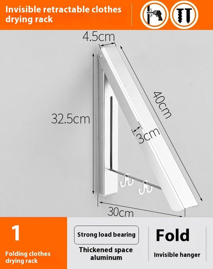 Punch-free Space Aluminum Foldable Invisible Folding Retractable Wall Hanger for Waterproof Hanging Underwear Coat Hanger