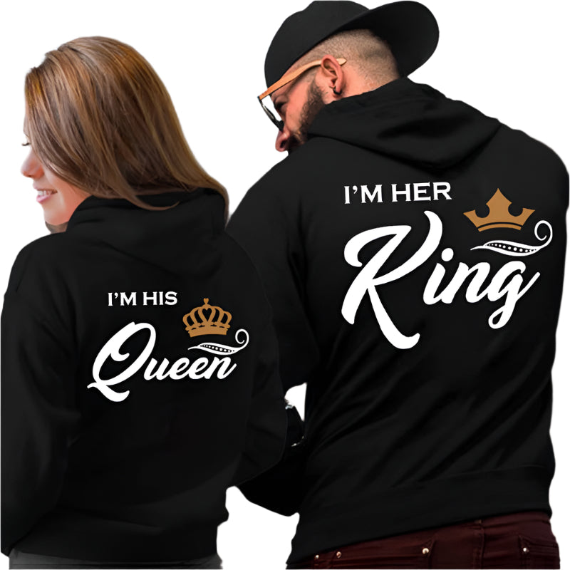 Her King His Queen Couple Hooded Printed Sweater