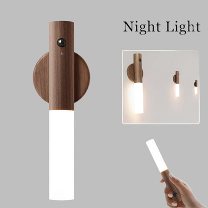 Auto LED USB Magnetic Wood Wireless Night Light Corridors Porch Lights PIR Motion Sensor Wall Light Cabinet Lamp