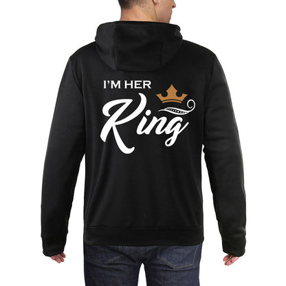 Her King His Queen Couple Hooded Printed Sweater